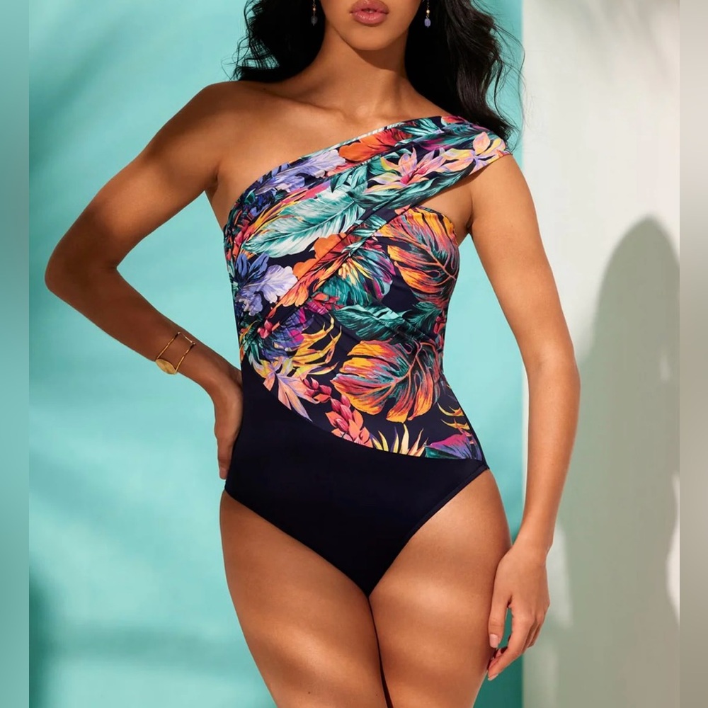 Magicsuit Belize Goddess Tropical Print Convertible One Shoulder Swimsuit